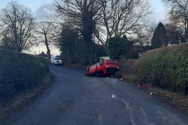 Police have arrested a man on suspicion of supplying drugs after officers came across an overturned car in Ripon