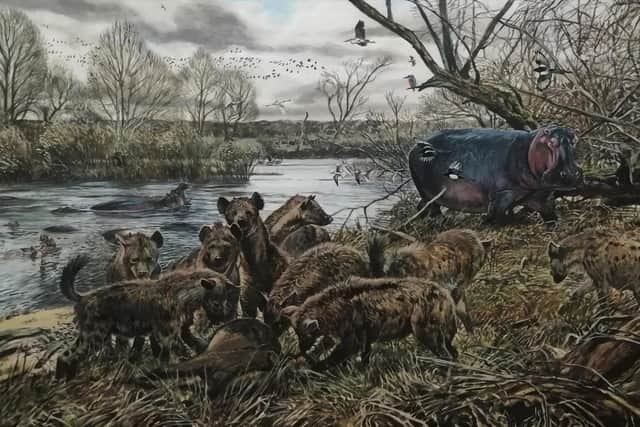 Popular part of festival - A painting by James McKay of 125 million years ago when prehistoric animals roamed Knaresborough.   (Picture contributed)