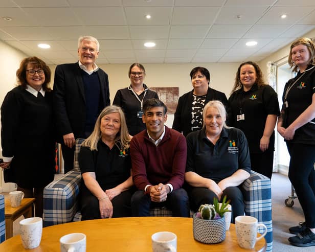 Prime Minister Rishi Sunak and Harrogate and Knaresborough MP Andrew Jones with Harrogate Neighbours staff in Starbeck. (Picture contributed)