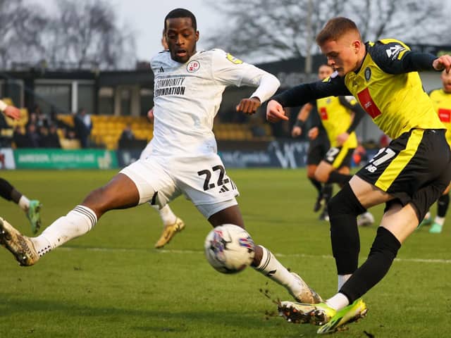 Harrogate Town's on-loan Blackburn Rovers forward on the attack during Saturday's 2-1 home defeat to Crawley Town. Pictures: Matt Kirkham