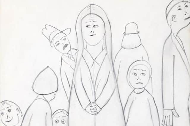 Section of L.S. Lowry's ‘Figures Young and Old’, that has an estimate auction price of £40,000-60,000.
