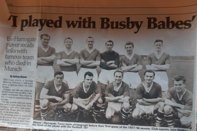 The Harrogate Advertiser article from 2008 when the late John Walker talked to the paper about his days at Harrogate Town and his time with the Busby Babes.