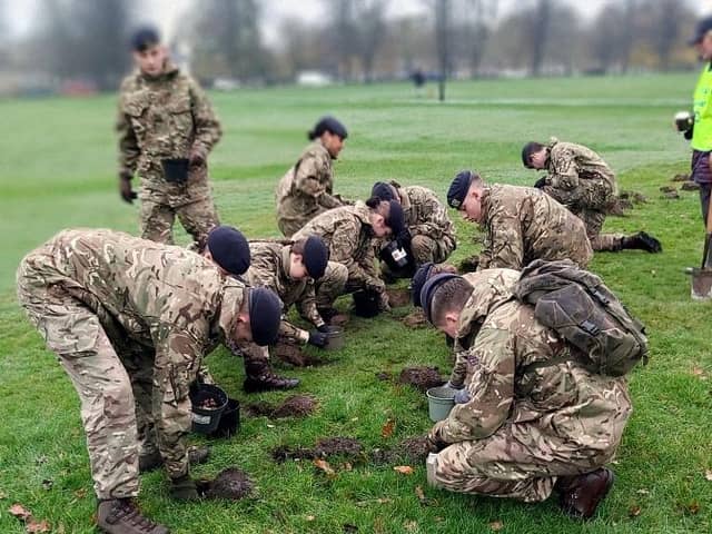 Junior soldiers from the Army Foundation College have planted 10,000 white crocuses on the Stray in Harrogate
