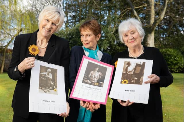 Blood Cancer UK Supporter Celia Imrie, centre, with two of the original Calendar Girls, Tricia Stewart (left) and Lynda Logan