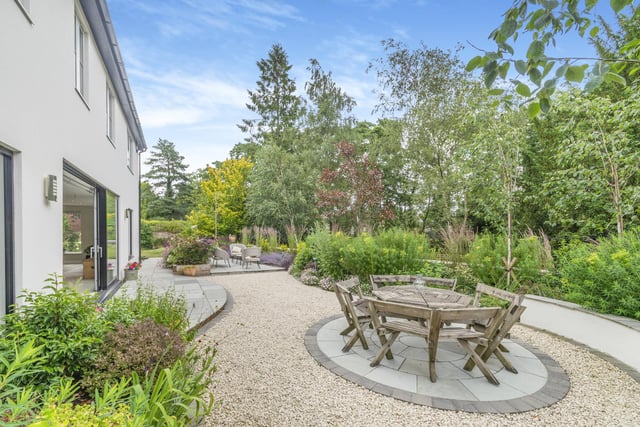 The gardens include several seating areas.