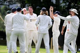 Goldsborough CC celebrate a wicket for Graham Shorter during his side's Theakston Nidderdale League win over Darley. Pictures: Gerard Binks