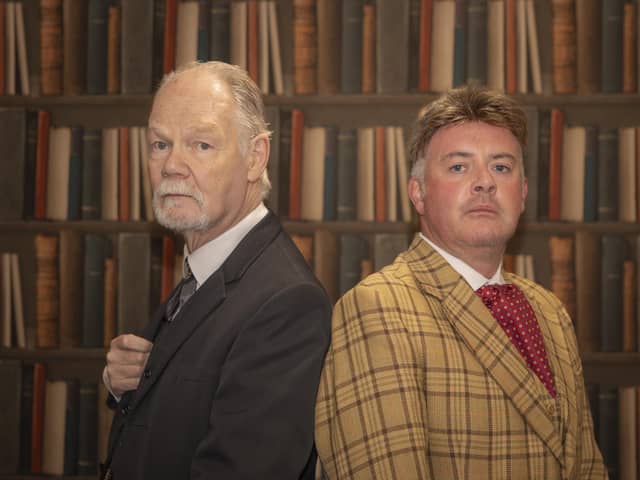 Howard Atkin as Holmes and Mark Fuller as Watson in Woodlands Drama Group's production of the Hound of the Baskervilles