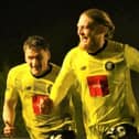 Luke Armstrong, right, celebrates after netting Harrogate Town's 50th-minute equaliser against Northampton Town. Picture: Harrogate Town AFC