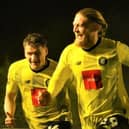 Luke Armstrong, right, celebrates after netting Harrogate Town's 50th-minute equaliser against Northampton Town. Picture: Harrogate Town AFC