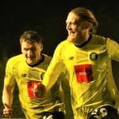 Luke Armstrong, right, celebrates after netting Harrogate Town's 50th-minute equaliser against Northampton Town. Picture: Harrogate Town AFC