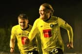 Luke Armstrong, right, celebrates after netting Harrogate Town's 50th-minute equaliser against Northampton Town. Picture: Harrogate Town AFC
