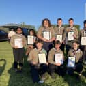Winning Yorkshire Scouts, including two students from Harrogate. Back row, from left: Shriyaa Papanna, Anika Mohandas, William Rushton, Benjamin Pettifor, Rory Cobb, Ashaz Hossain-Ibrahim and Matthew White Front row from left: Oliver Smith, Oliver Harper, Amelie McDermott-Boulton, Adam Turner.