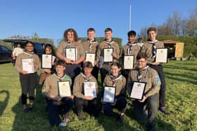 Winning Yorkshire Scouts, including two students from Harrogate. Back row, from left: Shriyaa Papanna, Anika Mohandas, William Rushton, Benjamin Pettifor, Rory Cobb, Ashaz Hossain-Ibrahim and Matthew White Front row from left: Oliver Smith, Oliver Harper, Amelie McDermott-Boulton, Adam Turner.