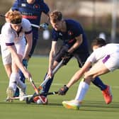 Alfie Willis in action during Harrogate Hockey Club Men's 1st XI 's home showdown with Durham University 3rds. Pictures: Gerard Binks