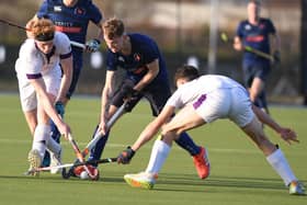 Alfie Willis in action during Harrogate Hockey Club Men's 1st XI 's home showdown with Durham University 3rds. Pictures: Gerard Binks