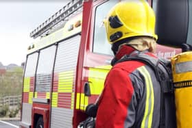 Firefighters from four fire stations were called to a Harrogate district village yesterday to deal with a fire in a barn