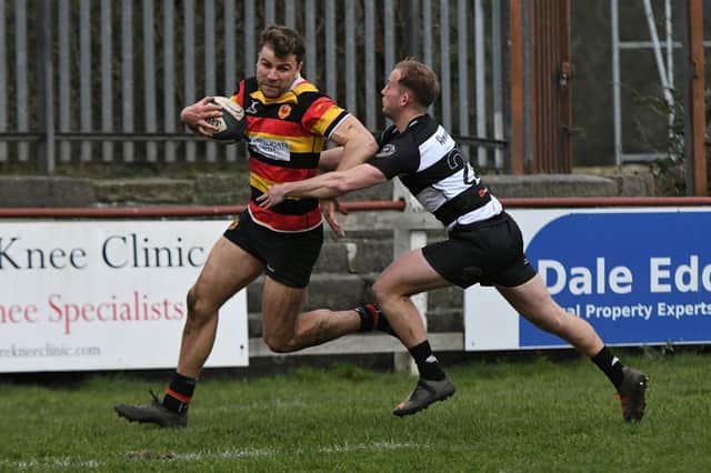 Kristan Dobson scored Harrogate RUFC's fourth try during Saturday's derby win over Otley. Picture: Daniel Kerr