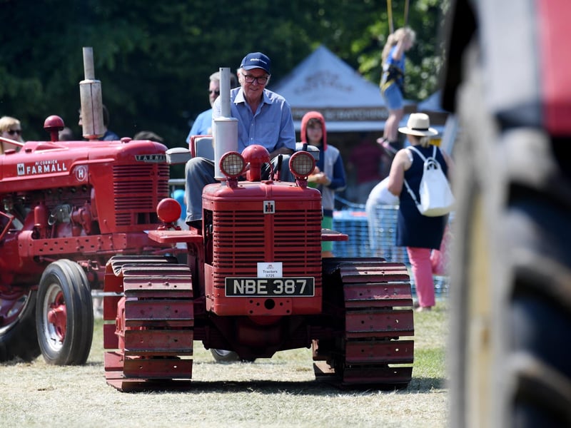 A vintage tractor on parade in the main ring at the show