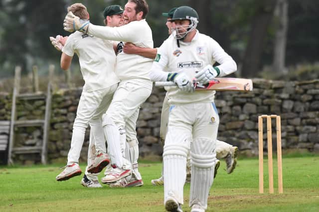 Darley players celebrate after taking the final wicket in their victory over Ouseburn, which denied their opponents the opportunity to win the league title.