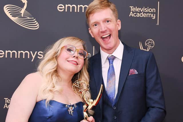 Mark Hills & Kirsten Vangsness at the 74th Engineering, Science & Technology Emmy Awards at The Maybourne in Beverly Hills. (Photo by Vince Bucci/Invision for The Television Academy/AP Images)