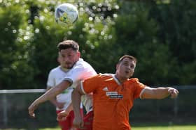Lewis Pye, white kit, has been one of Harrogate Railway's stand-out performers this season. Pictures: Craig Dinsdale