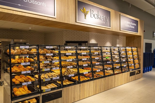 The store features a bakery selling a variety of freshly baked goods including croissants, doughnuts, brownies and much more