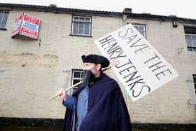 Flashback to one of the many demonstrations against the proposed demolition of the Henry Jenkins pub, Kirkby Malzeard, near Ripon. Pictured is Richard Sadler. (Photograph by Simon Hulme)