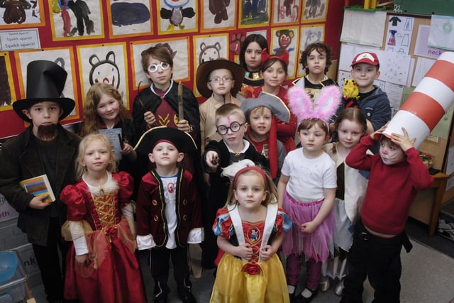 Pupils at Grove Road Community Primary School in their costumes for World Book Day in 2010