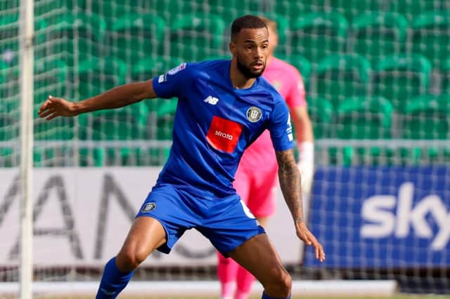 Warren Burrell in action during Harrogate Town's 2-1 League Two success at Newport County. Pictures: Matt Kirkham