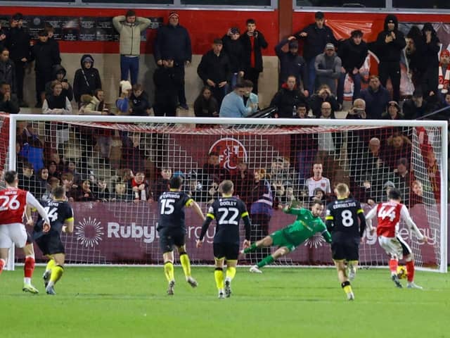 James Belshaw saved Phoenix Patterson's 91st-minute penalty to earn his side a 1-1 draw at Fleetwood. Pictures: Matt Kirkham
