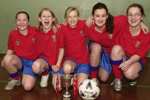 Lucy Reidford, Sarah Start, Amilia Green Bank, Leila Trifunoric and Naomi Lyons - Rossett School's five-a-side girls football team that won the North Yorkshire Schools County Cup in 2006