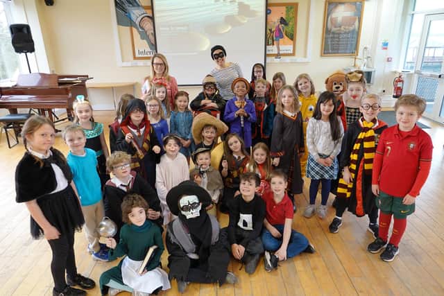 World Book Day at Ashville College Prep School in Harrogate - Pupils line up in fancy dress as their favourite literary characters.