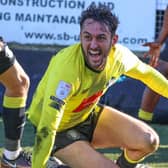 Levi Sutton celebrates after netting Harrogate Town's stoppage-time equaliser against AFC Wimbledon. Picture: Matt Kirkham