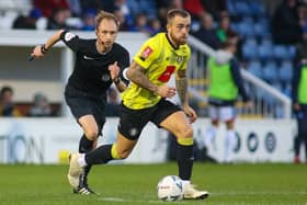 Alex Pattison on the attack during Harrogate Town's 3-1 FA Cup loss at Hartlepool United. Pictures: Matt Kirkham