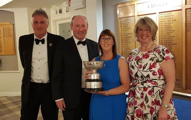 Pannal GC's 2022 Mixed Foursomes winners Heather and Rob Memmott, centre, with Men's Captain Martin Boyle, left, and Ladies' Captain Clare Davies. Picture: Submitted