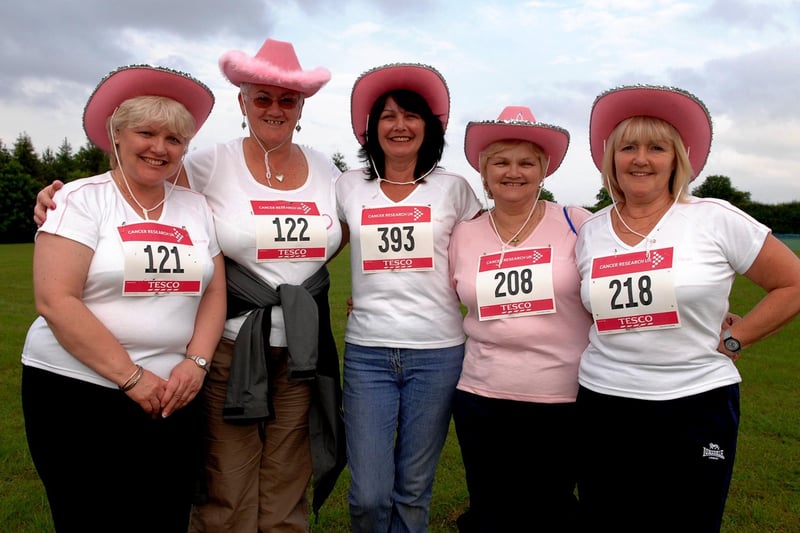 The Pink Ladies get ready for the first Race for Life in Ripon in 2007 - Barbara Lee, Joyce Comley, Collette Dargan, Moira Stone and Ann Swales