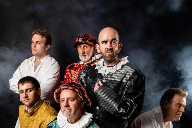 It's a family affair at Harrogate Theatre - Karl (black costume) will take to the stage alongside son Louis (bottom right) in Shakespeare in Love. (Picture contributed/Matthew Kitchen Photography)