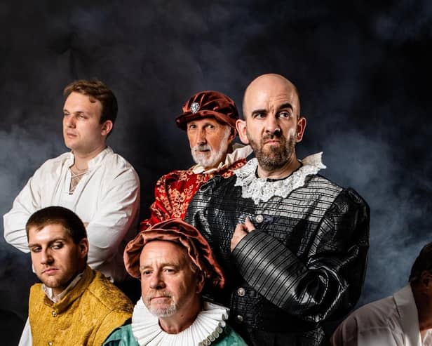 It's a family affair at Harrogate Theatre - Karl (black costume) will take to the stage alongside son Louis (bottom right) in Shakespeare in Love. (Picture contributed/Matthew Kitchen Photography)