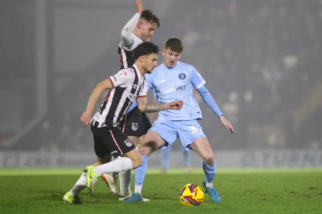 Jack Bray in action for Harrogate Town against Grimsby Town on Boxing Day 2024. Picture: Matt Kirkham