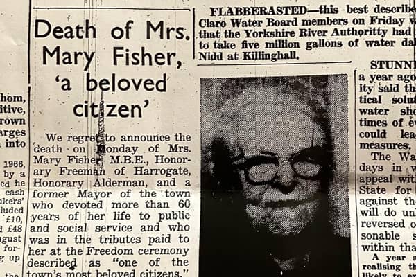 When Mary Fisher MBE died in 1972, she made front page news in The Harrogate Herald - the Wednesday 1st March 1972 edition.