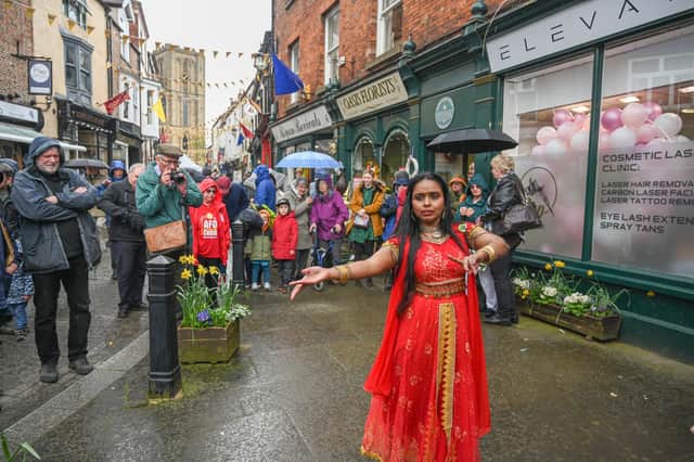 Kirkgate Street Party lights up Ripon city streets with Indian dancing by Sarita McDermott owner of Realitea, on North Street.