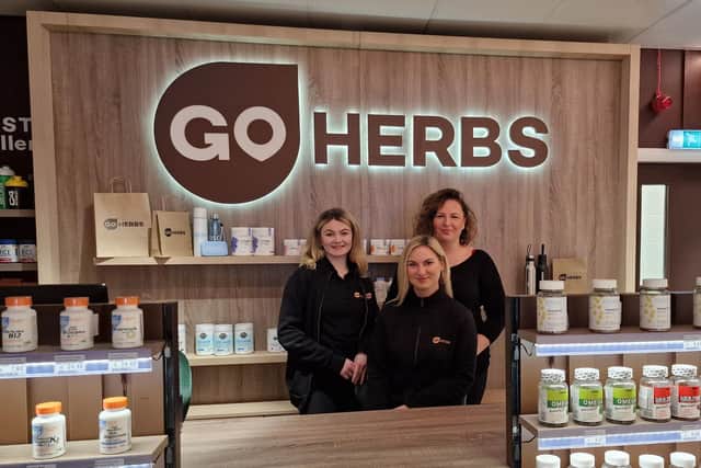 Abbie Green (Retail Assistant), Emilija Krukoniene (Store Manager) and Tatiana Hess (Project Manager) at Go Herbs in Harrogate