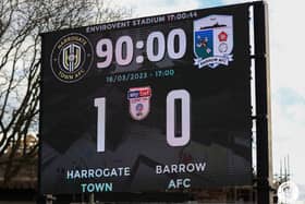 Harrogate Town won for the first time in eight home outings when they beat Barrow 1-0 on Saturday afternoon. Pictures: Matt Kirkham