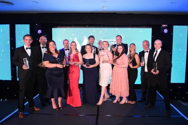 Winners on stage at the Harrogate Advertiser Excellence in Business Awards in 2023. Photo: Gerard Binks