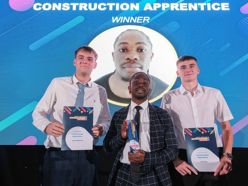 The Construction Apprentice of the Year Award was won by Zeb Adjei, of Portakabin Ltd, pictured centre