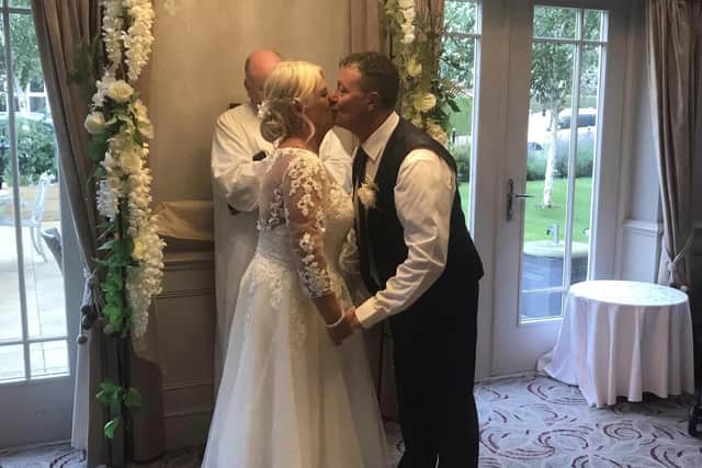 Sealed with a kiss - The happy couple Joanne Meredith and Jim Doherty who work at The Manor House care home in Knaresborough. (Picture The Manor House Knaresborough)