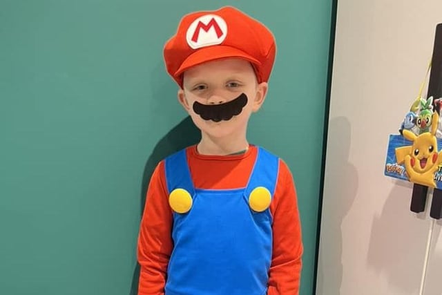 Finley (aged six) dressed up as Super Mario