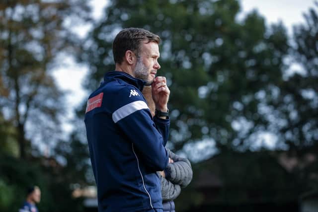 New Tadcaster Albion manager Andy Monkhouse suffered a 3-0 defeat to Brighouse Town in what was his first game in charge of the struggling Brewers. Picture: Submitted