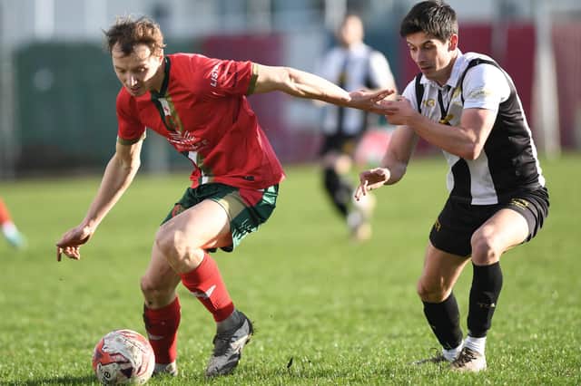 Nathan Merchant bagged a hat-trick as Harrogate Railway thrashed NCEL Division One basement boys Ollerton Town. Pictures: Gerard Binks