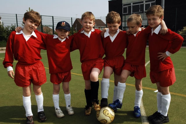 The Spofforth Church Of England Primary School football team at the Wetherby Schools Football Tournament in 2008